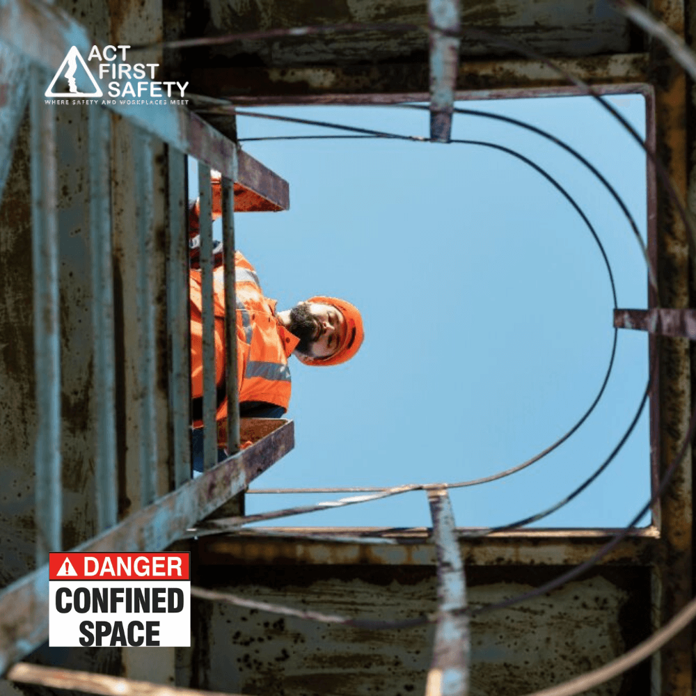 Worker performing confined space work with safety equipment during confined space training