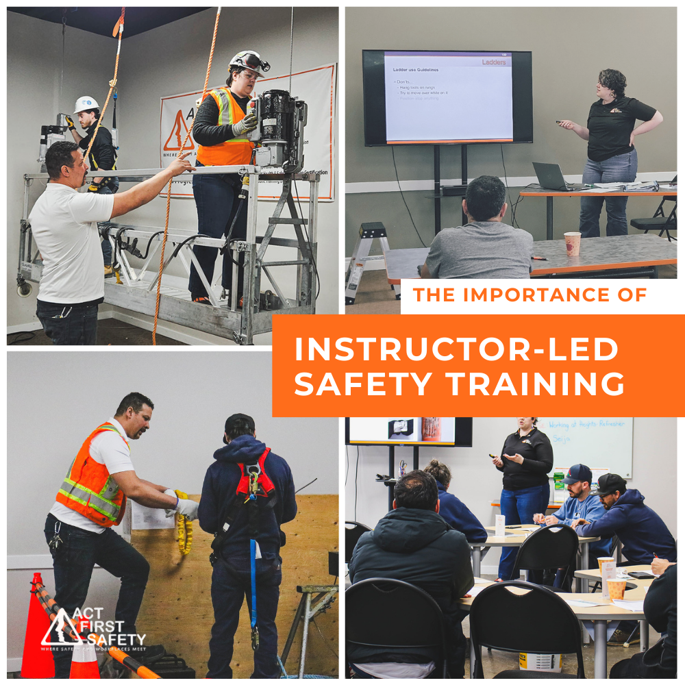 Workers participating in instructor-led workplace safety training and hands-on demonstrations