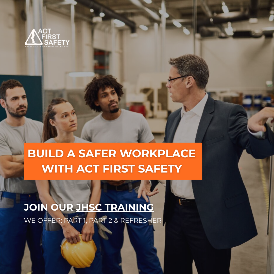 Workplace safety supervisor leading a Joint Health and Safety Committee training discussion