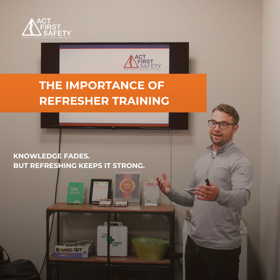 Workplace safety instructor delivering refresher safety training session for workers